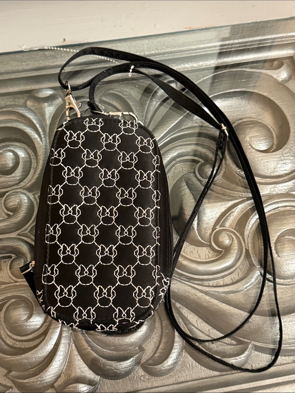 D Tech Disney Parks Black Crossbody Wallet Mini Bag with White Mickey Pattern